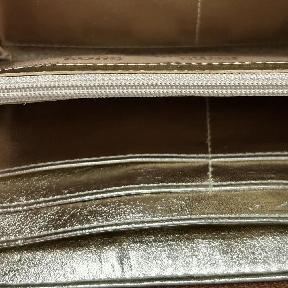 New Michael Kors Jet Set Zip Around Wallet Brown Pebble Leather Gold Logo NWT